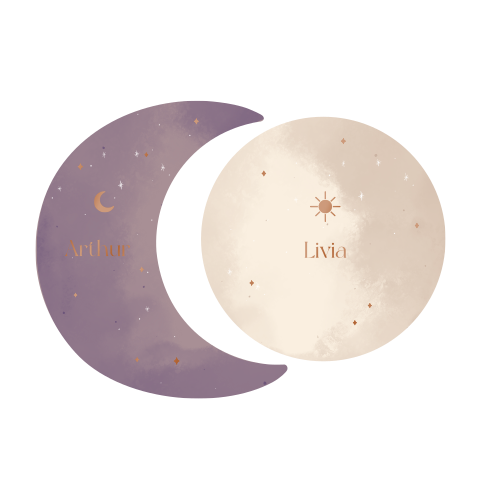 Tweeling geboortekaartjes zon en maan vorm