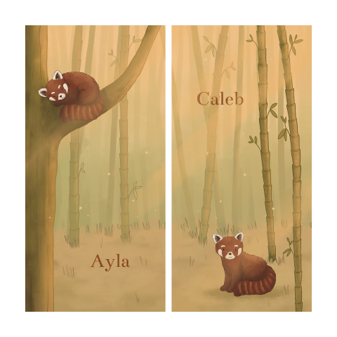 Tweeling geboortekaartjes bamboebos rode panda