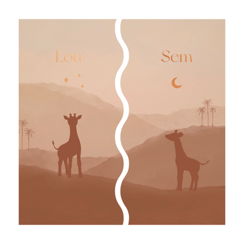 Tweeling geboortekaartjes giraffen savanne landschap