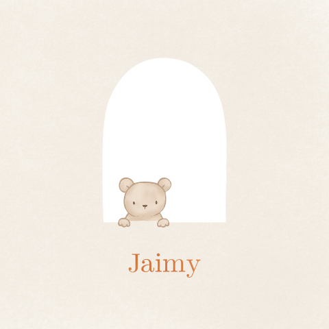 Neutraal geboortekaartje met doorkijkje lief beertje