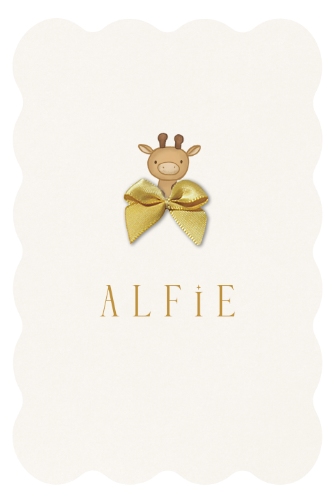 Geboortekaartje golvende rand giraf met strikje