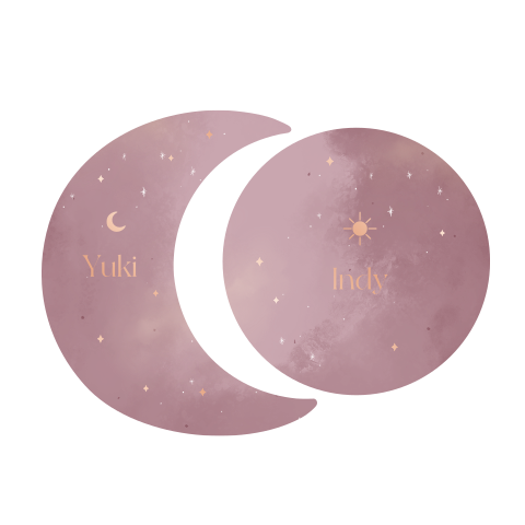 Tweeling geboortekaartjes maan en zon paars