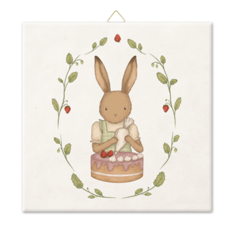 Tegeltje konijn aardbeienkrans