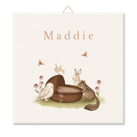 Tegeltje bosdieren bij wiegje