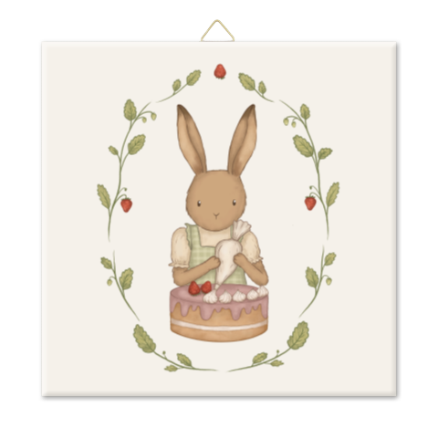 Tegeltje konijn aardbeienkrans