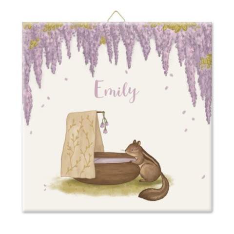 Tegeltje blauwe regen eekhoorntje