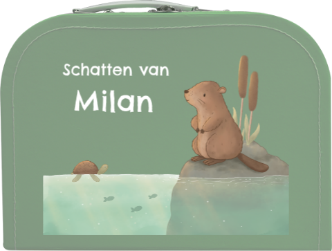 Koffertje met naam en bever 