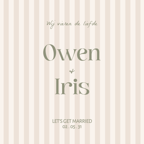 Trendy trouwkaart met zand streep print en groen