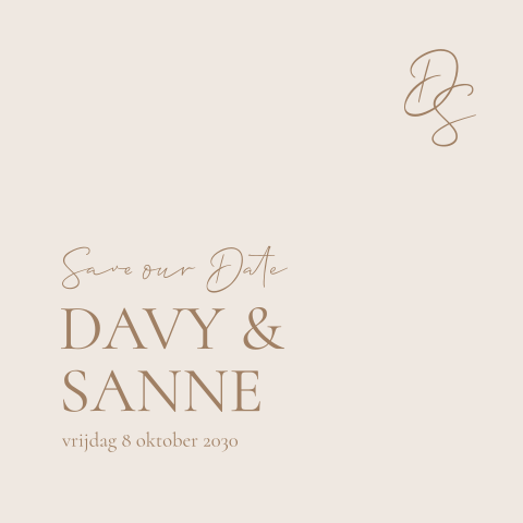 Bohemian save the date kaart beige met initialen