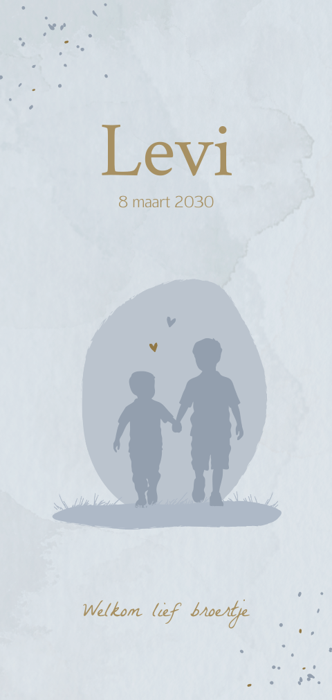 Geboortekaartje blauw aquarel met broertjes