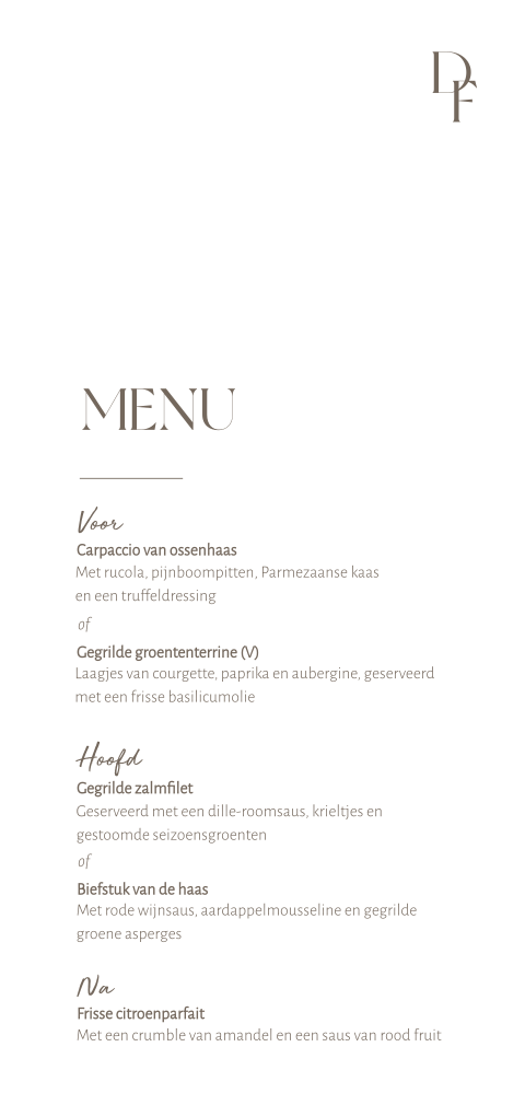 Minimalistische menukaart met initialen