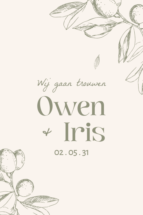 Botanische trouwkaart met lijntekening citroenen