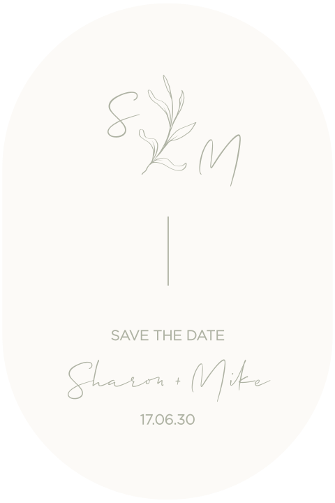 Ovalen save the date kaart offwhite blaadje