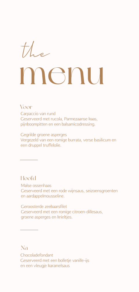 Minimalistische menukaart offwhite