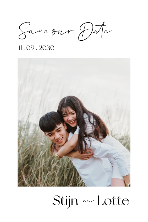 Save the date kaart met foto zwart wit
