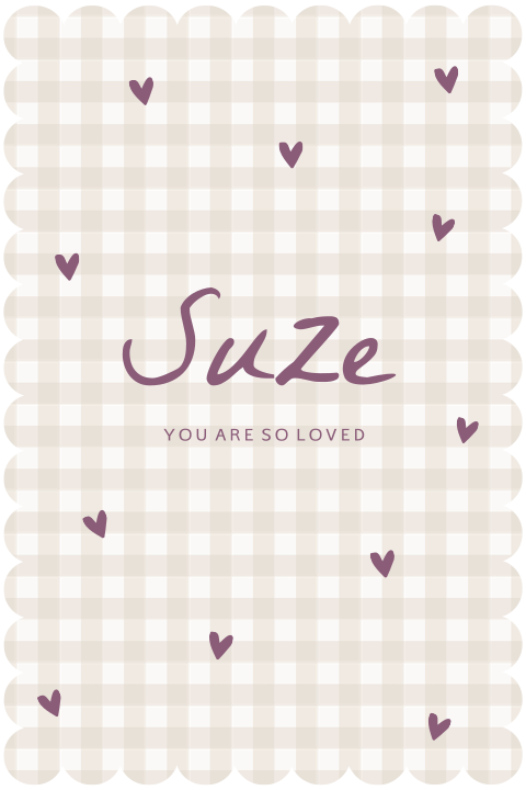 Geboortekaartje schulprand met beige ruitprint en hartjes