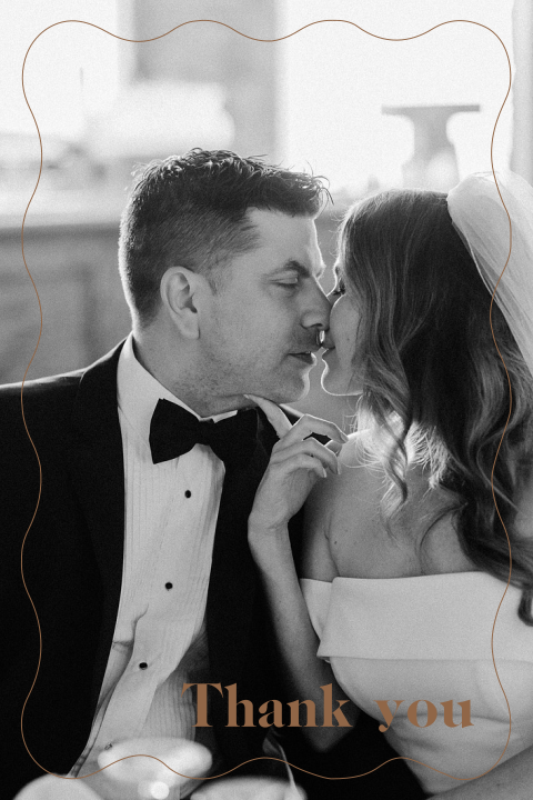 Bedankkaartje bruiloft met foto en golfrand