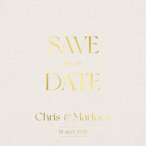 Luxe save the date kaart met linnenlook en goudfolie