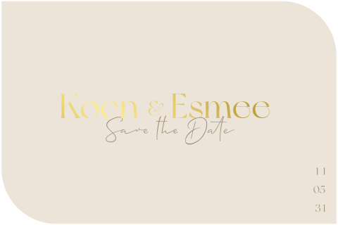 Beige save the date in bijzondere vorm met goudfolie