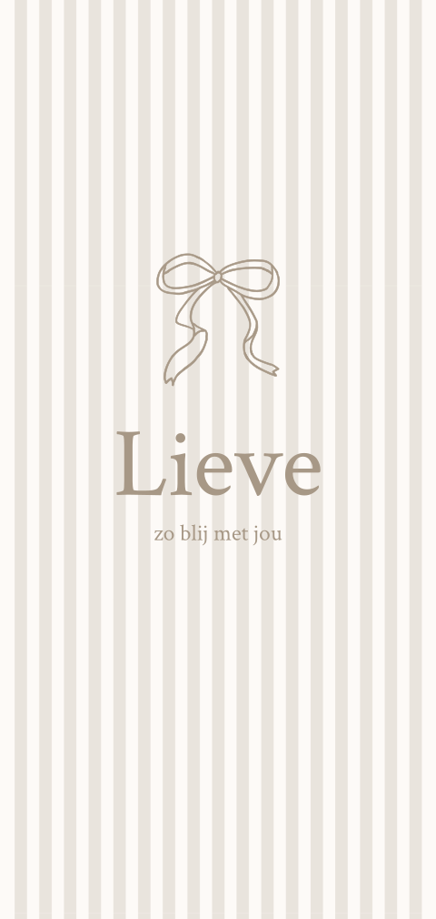 Beige geboortekaartje streep print met strikje