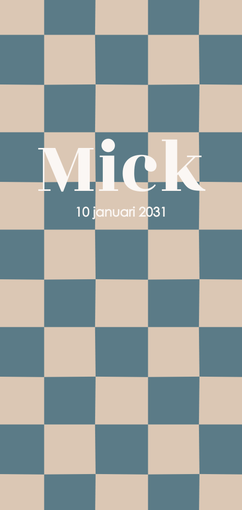 Stoer geboortekaartje petrol blokjesprint