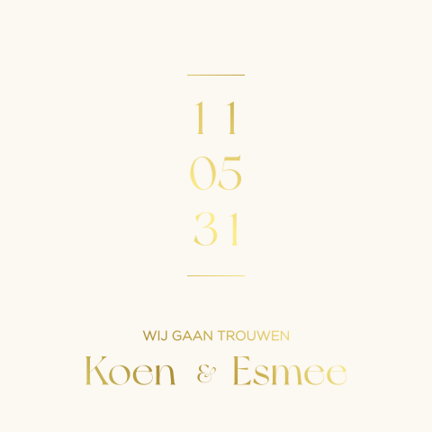 Trouwkaart offwhite met luxe goudfolie 