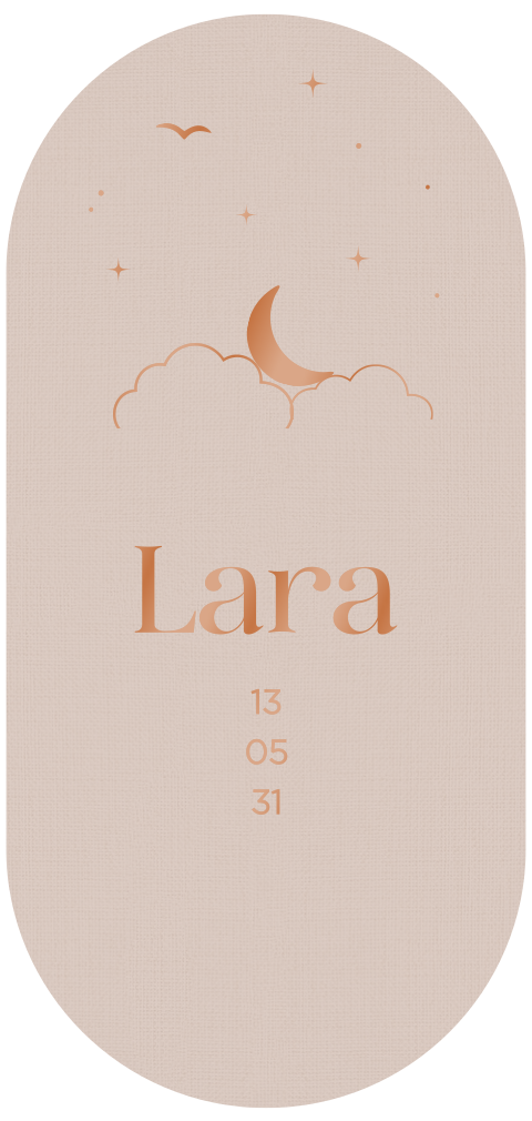 Ovalen geboortekaartje oudroze hoogglans wolkjes maantje sterretjes