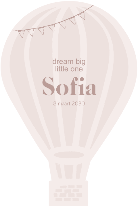 Roze geboortekaartje in luchtballon vorm