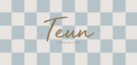 Geboortekaartje jongen met blauw blokjespatroon