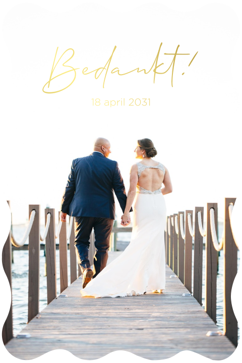 Bedankkaart met foto in golfrand en goudfolie afwerking