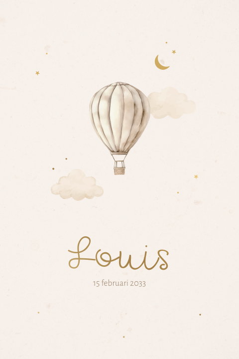 Gerecycled papier look geboortekaartje met luchtballon uni