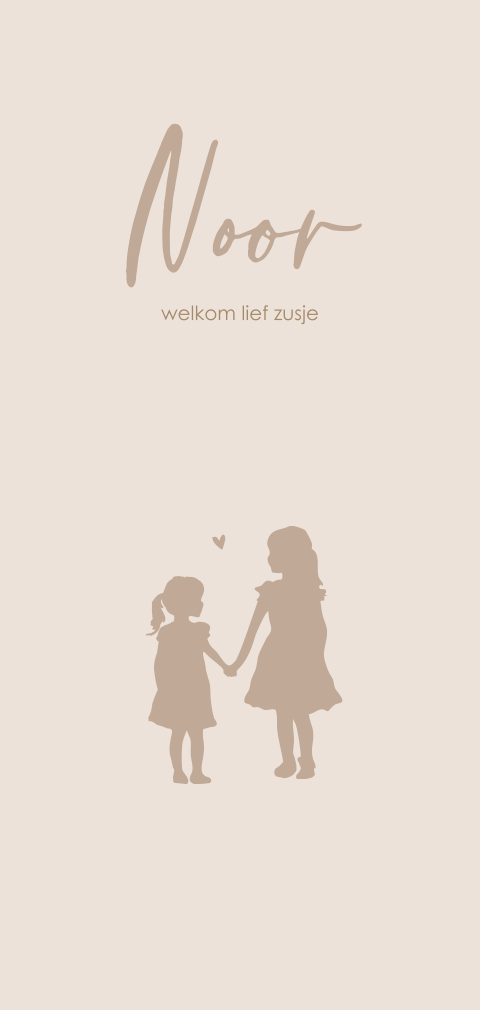 Eenvoudig geboortekaartje neutrale kleuren silhouet zusjes