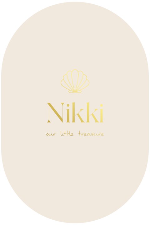 Ovalen geboortekaartje met schelp goudfolie