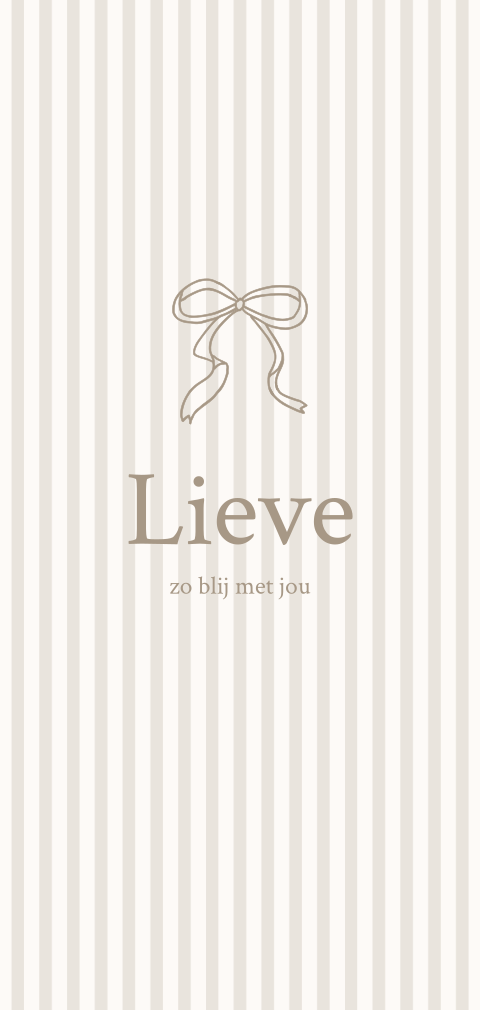 Beige geboortekaartje streep print met strikje