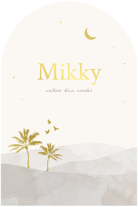 Avontuurlijk geboortekaartje boho beige met goudfolie