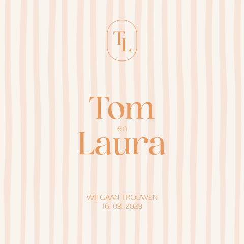 Gevouwen trouwkaart peach oranje met lijnen