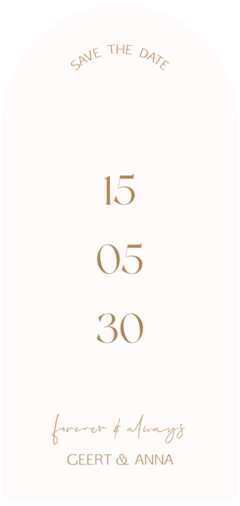 Minimalistische save the date kaart boogvorm offwhite