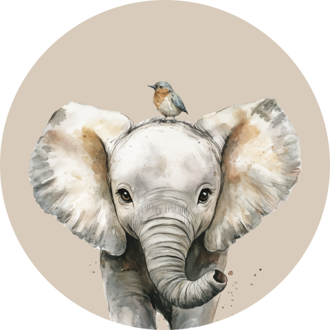 Sluitsticker olifant met vogeltje