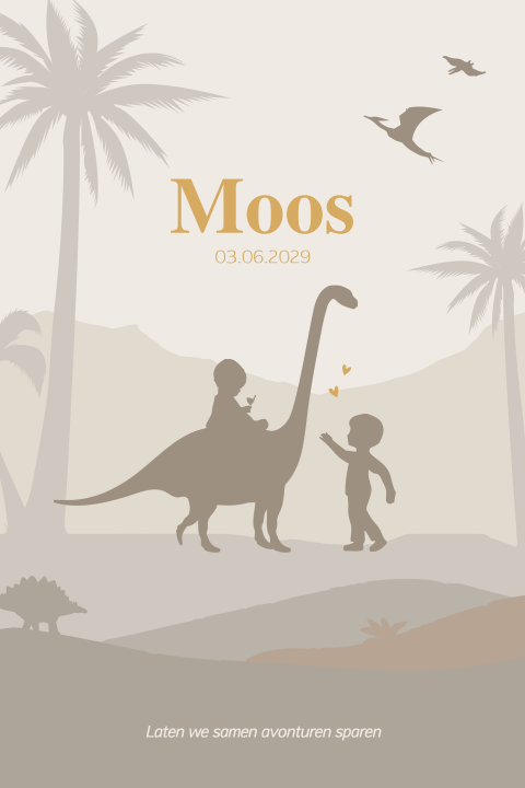 Beige poster 40x60 cm dino met broertje op heuvels