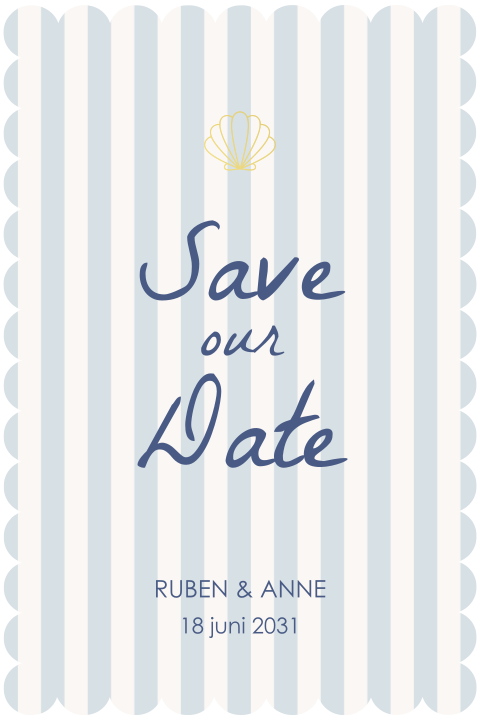 Save the date met schulprand en streepprint strand