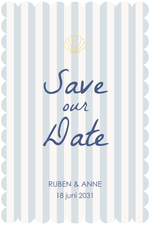 Save the date met schulprand en streepprint strand