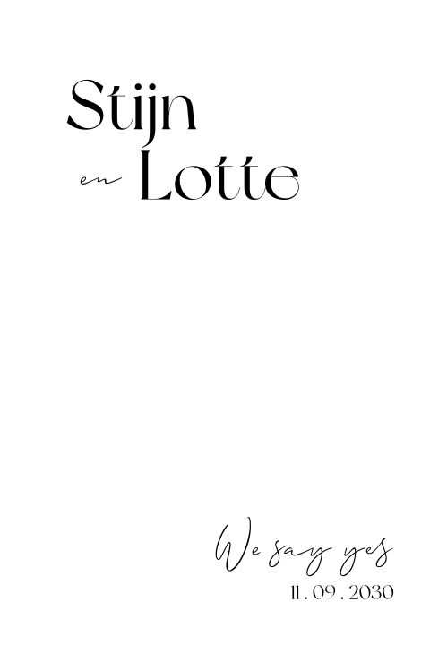 Minimalistische trouwkaart typografisch zwart wit