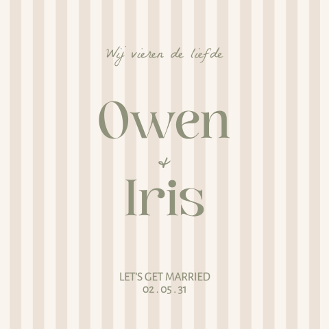 Trendy trouwkaart met zand streep print en groen