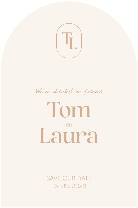 Save the date kaart in boogvorm neutrale kleuren