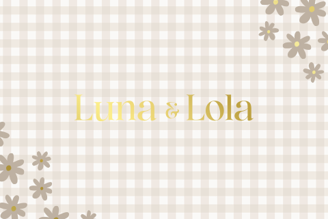 Geboortekaartje beige ruitprint met bloemetjes goudfolie tweeling