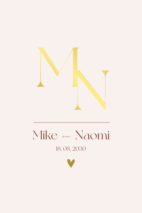 Luxe trouwkaart met initialen en goudfolie