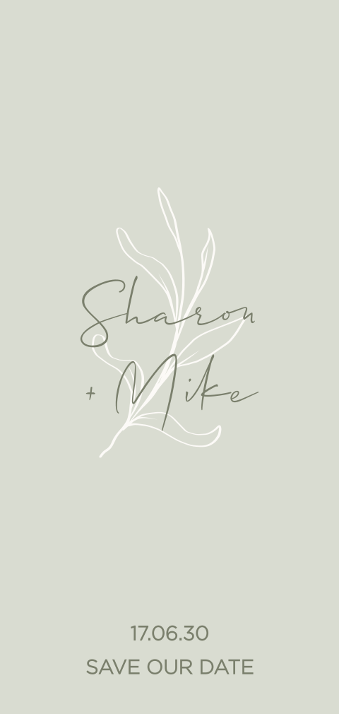 Save the date kaart lichtgroen met blaadje