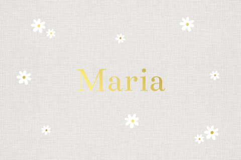 Linnenlook geboortekaartje met bloemetjes en goudfolie