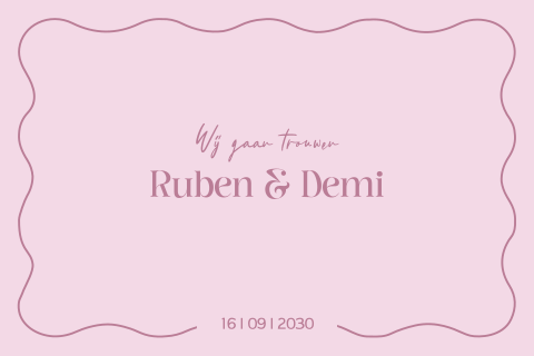 Trouwkaart pastelroze met golflijn