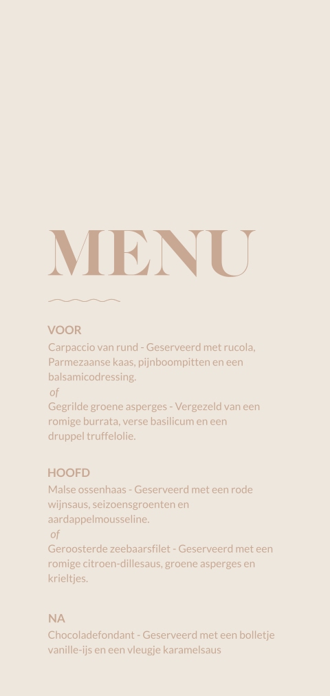 Zand met camel menukaartje typografisch